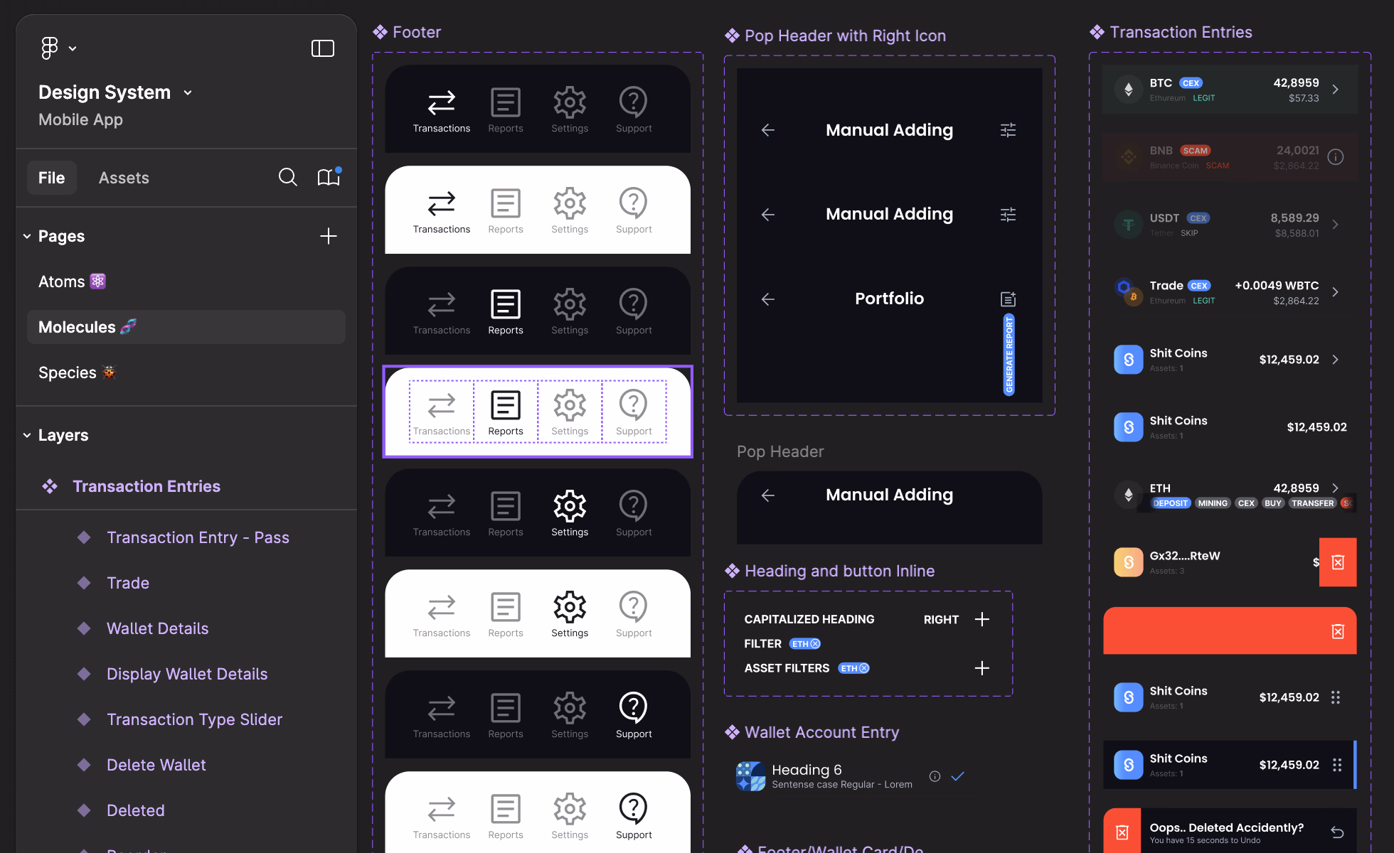 Figma component library — 120+ components organized by atomic design
