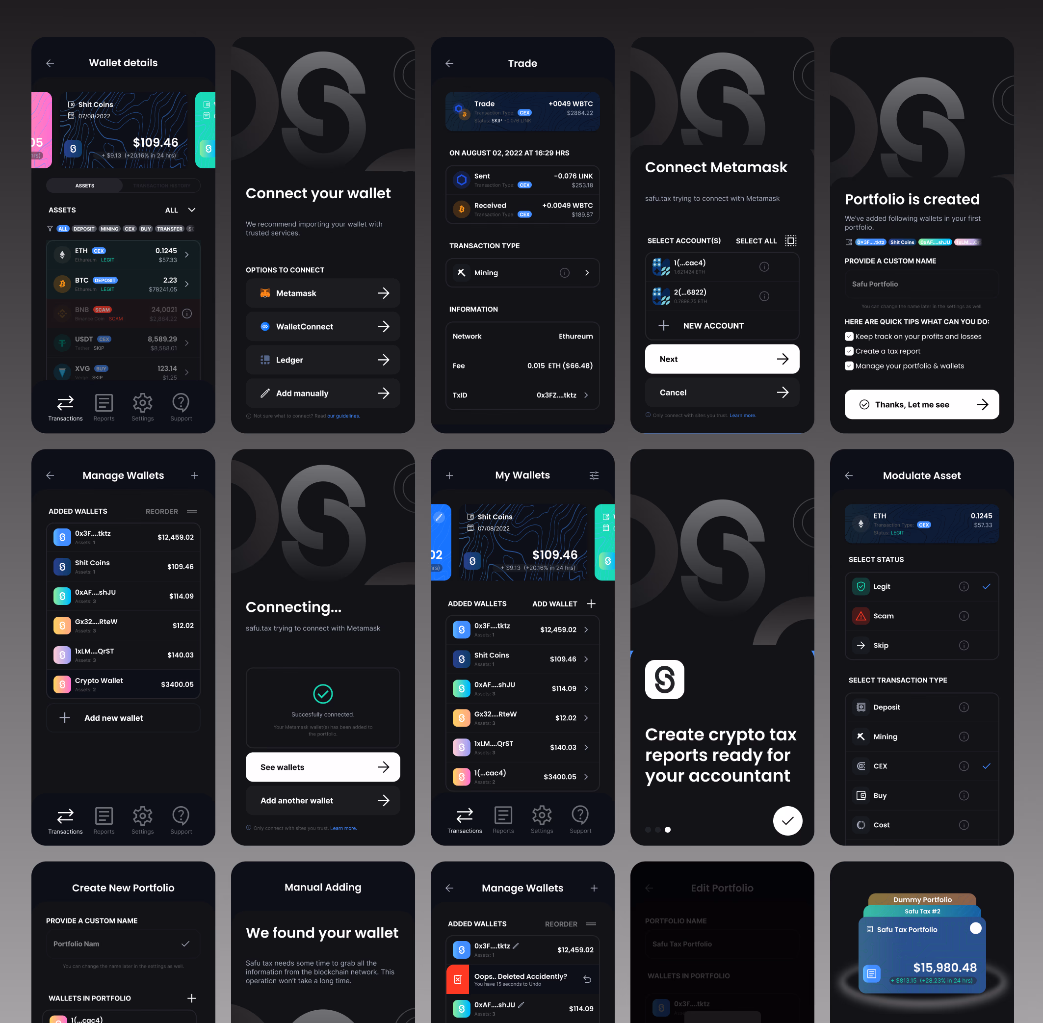 SafuTax — Dashboard & Portfolio View